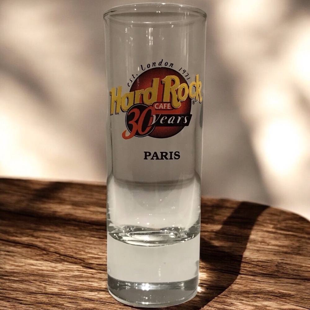 Genuine Hard rock café Paris 30 years logo collectible tall shot‎ glass 4” tall